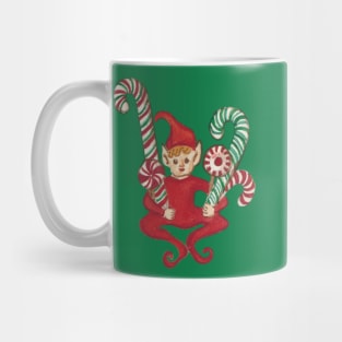 Candy Cane Sitting Elf Mug